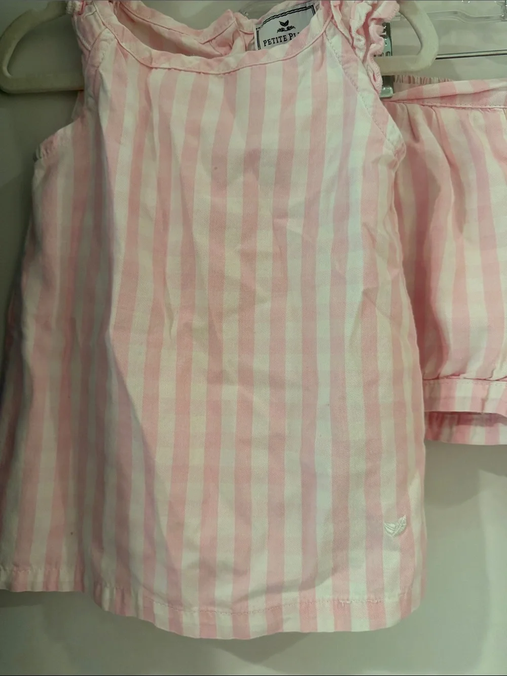 Girls' Pink Gingham Sleeveless Pajama Set with Ruffle Shoulders